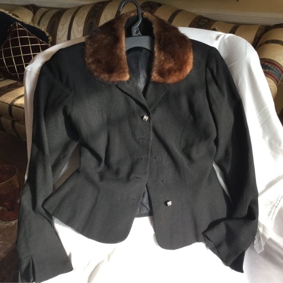 Vintage MINK FUR Collar PEPLUM JACKET S/M - Picture 13 of 15